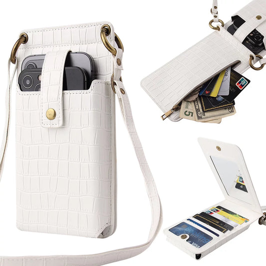 Crossbody Cell Phone Bag for Women, Shoulder Purse with Credit Card Slots and Mirror