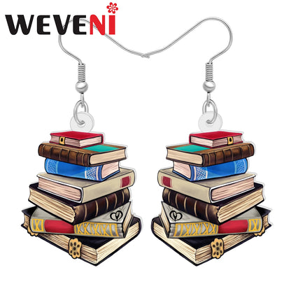 Acrylic Book Pile Drop Dangle Earrings Novelty School Textbook Jewelry for Women Kids Teacher Back to School Gifts