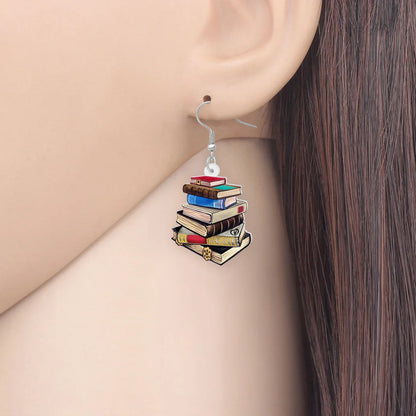 Acrylic Book Pile Drop Dangle Earrings Novelty School Textbook Jewelry for Women Kids Teacher Back to School Gifts