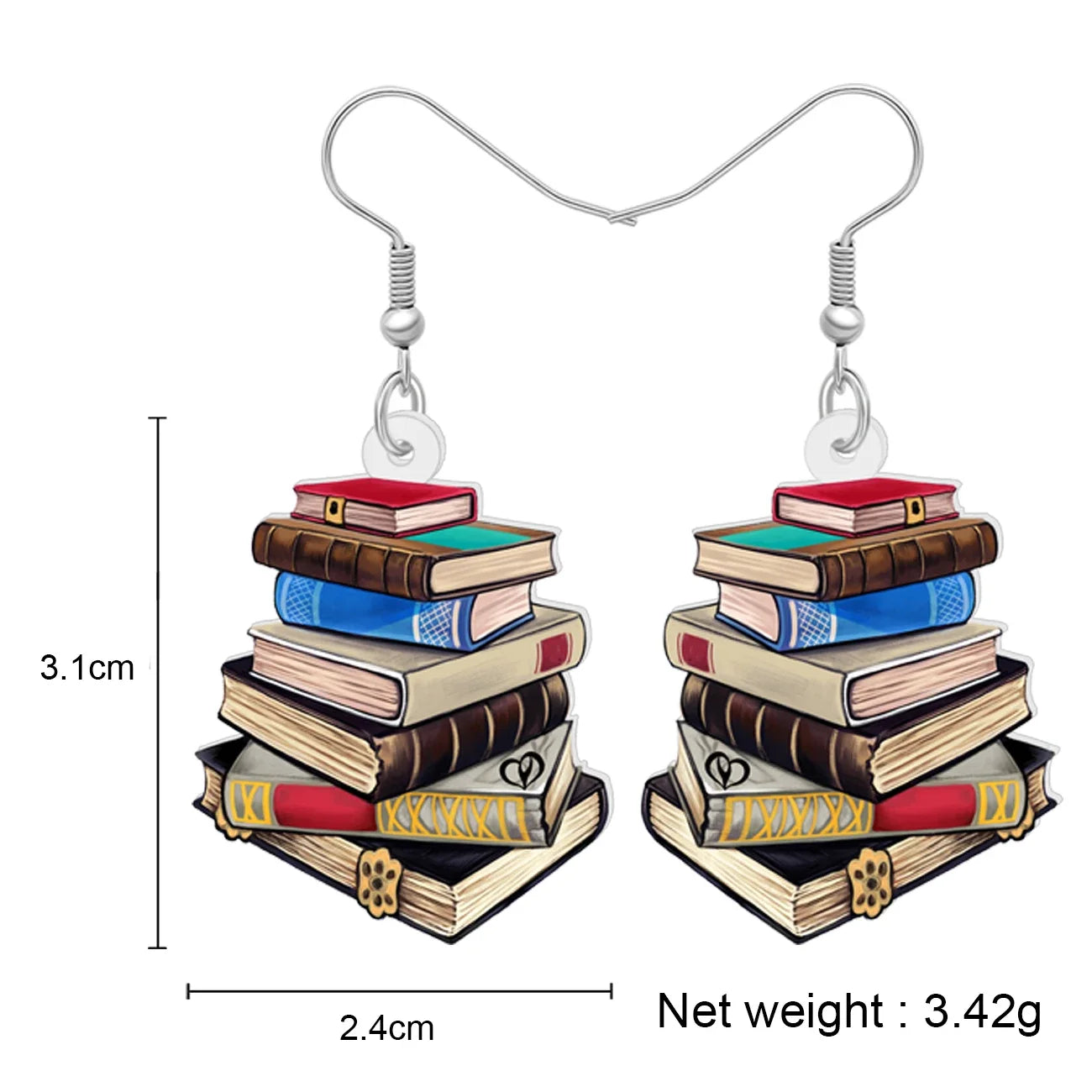 Acrylic Book Pile Drop Dangle Earrings Novelty School Textbook Jewelry for Women Kids Teacher Back to School Gifts