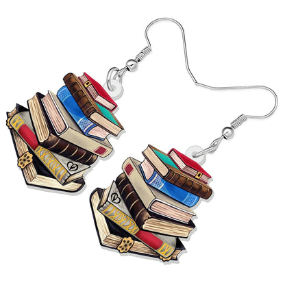 Acrylic Book Pile Drop Dangle Earrings Novelty School Textbook Jewelry for Women Kids Teacher Back to School Gifts