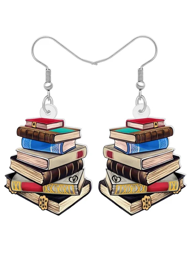 Acrylic Book Pile Drop Dangle Earrings Novelty School Textbook Jewelry for Women Kids Teacher Back to School Gifts