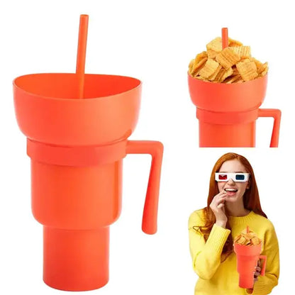 2 In 1 Snack Bowl Drink Cup with Straw