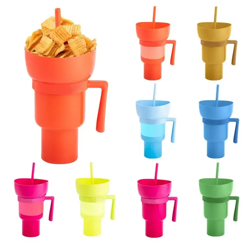 2 In 1 Snack Bowl Drink Cup with Straw