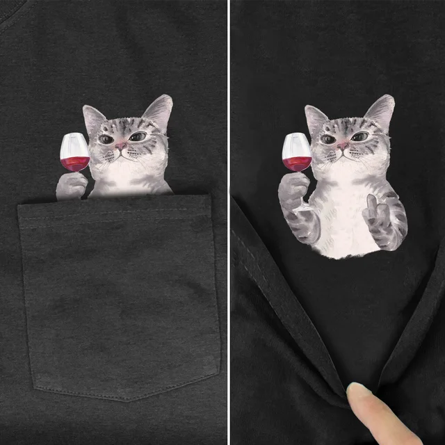 Funny "Middle Finger" In the pocket Cat T-shirt