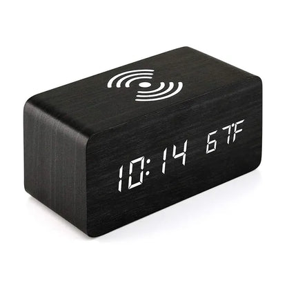 Wooden Digital Alarm Clock with and without Wireless Charging