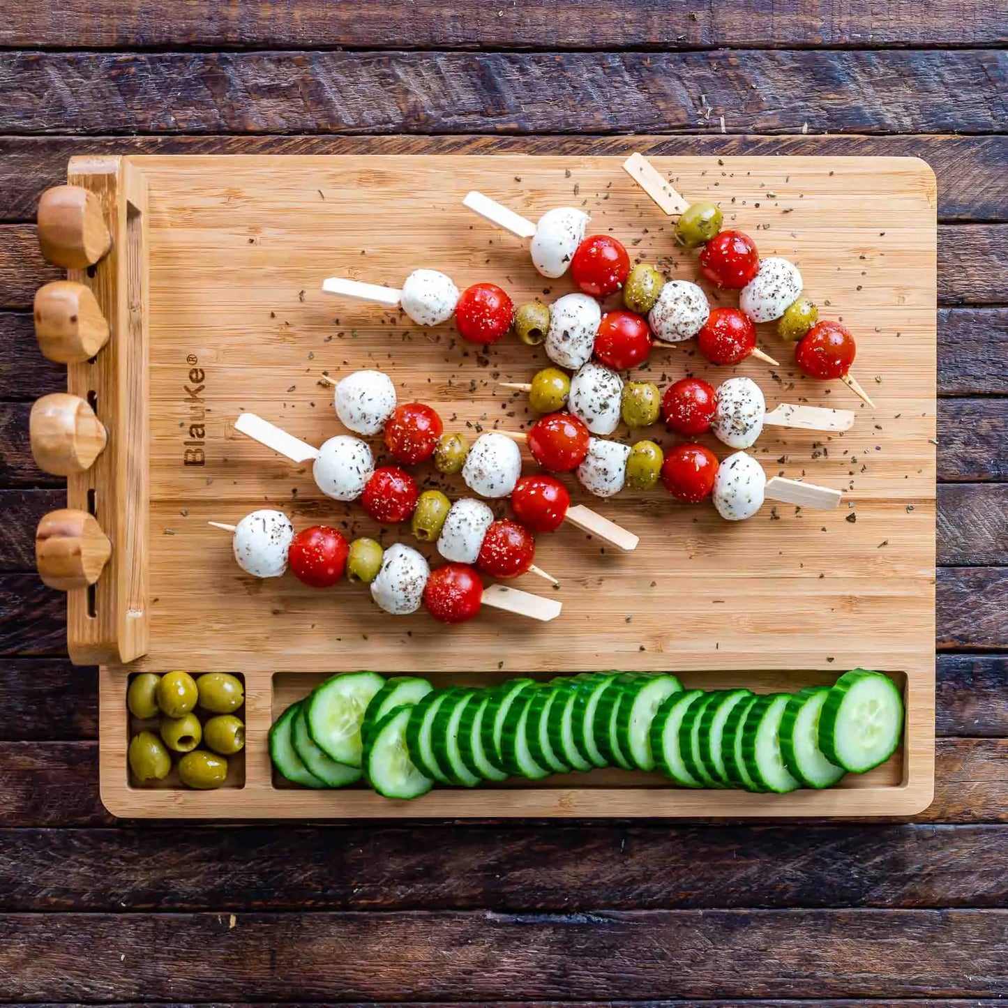 Bamboo Cheese Board and Knife Set / 14x11 inch Charcuterie Board with 4 Cheese Knives