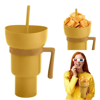 2 In 1 Snack Bowl Drink Cup with Straw