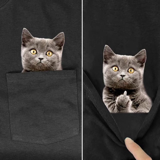 Funny "Middle Finger" In the pocket Cat T-shirt