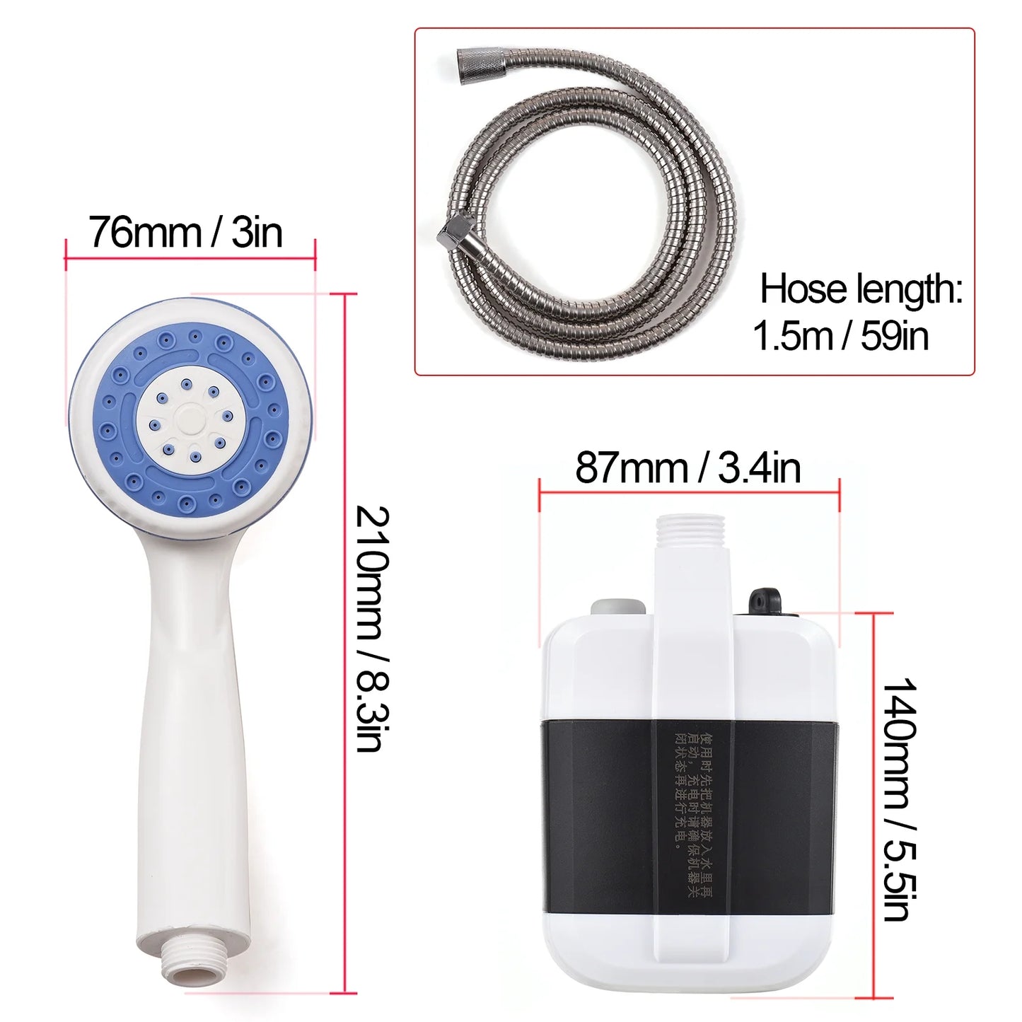 Portable Camping Shower w/ USB Rechargeable Electric Shower Pump for Camping, Car Washing, Gardening and Pet Cleaning