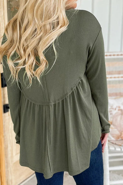 Plus Size Peplum Round Neck Long Sleeve Blouse