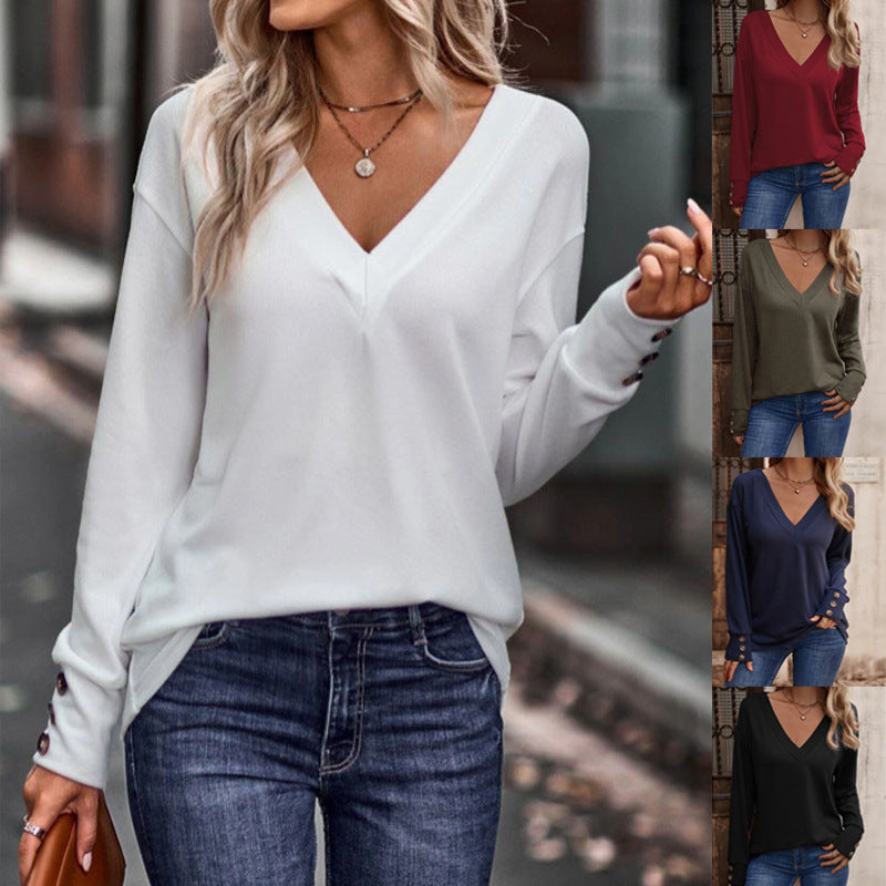 Loose V-Neck Long Sleeve T-Shirt