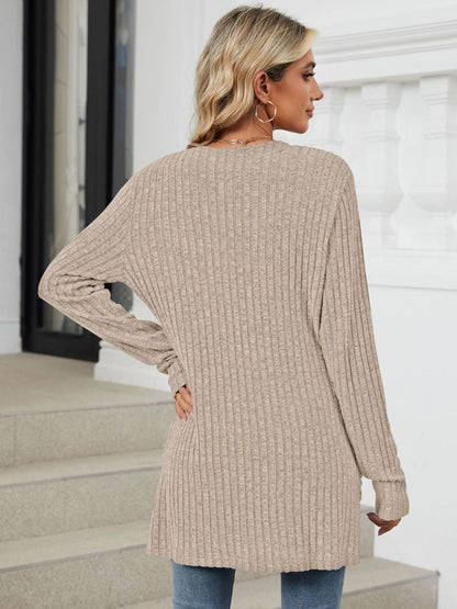 Pocketed Open Front Long Sleeve Cardigan