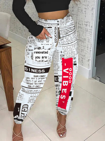 Newspaper Print High Waist Leggings