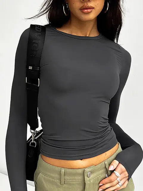 Backless Long Sleeve Crop Top