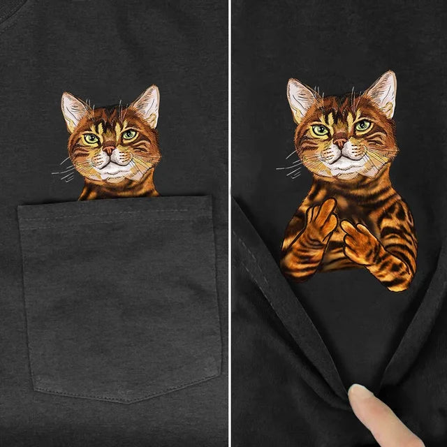 Funny "Middle Finger" In the pocket Cat T-shirt