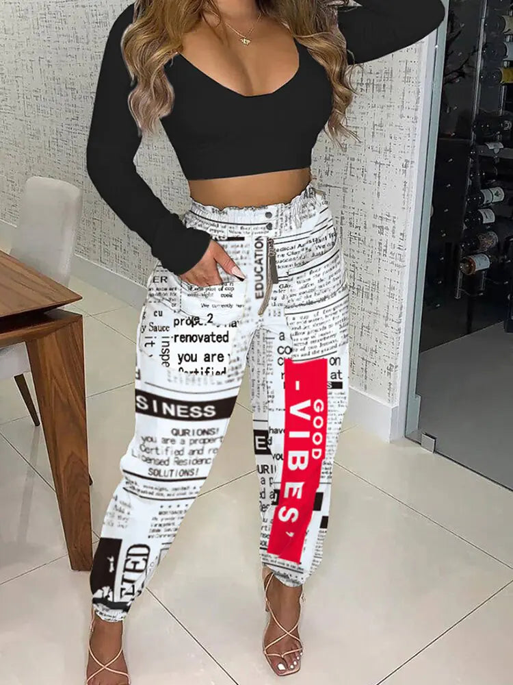 Newspaper Print High Waist Leggings