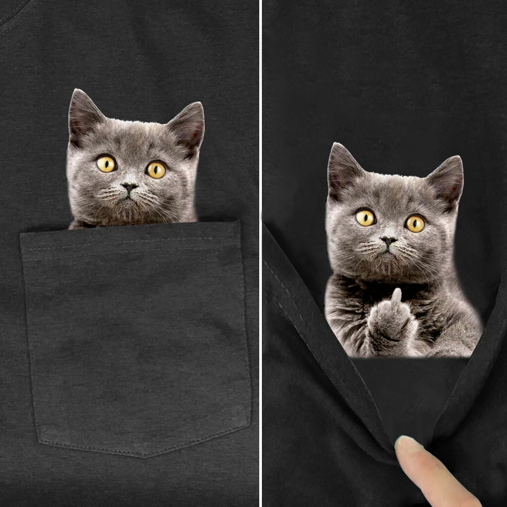 Funny "Middle Finger" In the pocket Cat T-shirt