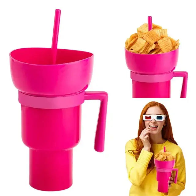 2 In 1 Snack Bowl Drink Cup with Straw