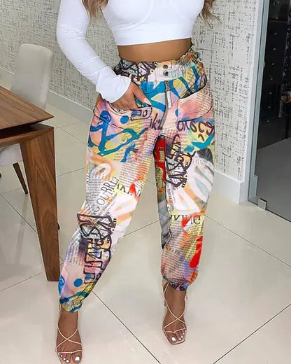 Newspaper Print High Waist Leggings