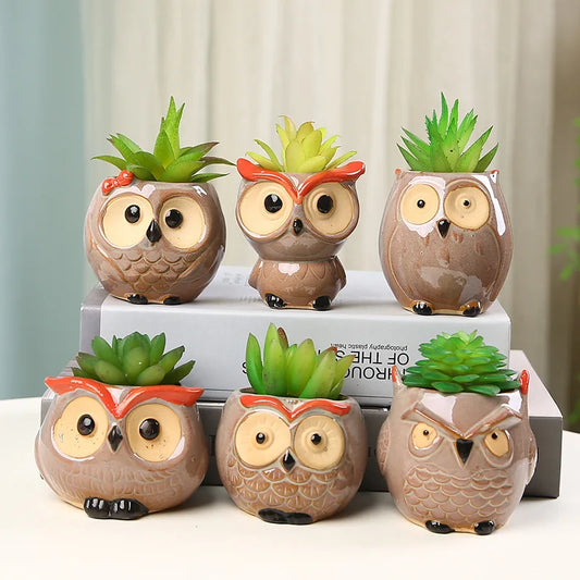 Ceramic Owl-Shaped Planters